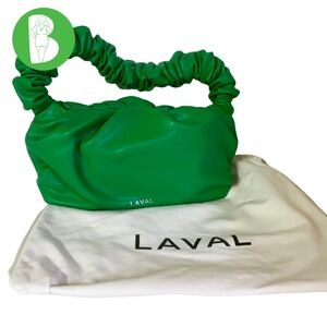 LAVAL GREEN SATCHEL VEGAN LEATHER WITH SCRUNCHED HANDLE STRAP & DUST BAG
